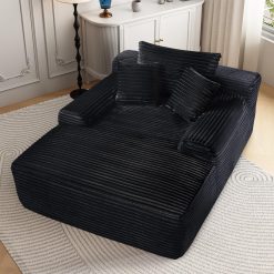 Yomsum 68'' Chaise Lounge Chair Indoor, Black Plush Corduroy Cloud Couch, Fluffy Oversized Sofa Bed for Bedroom Living Room, Comfy Boneless Reading Longue Chair Sleeper Sofa No Assembly