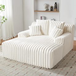 Howjoe 53.5”W Oversized Chaise Lounge Chair Indoor, Boneless Couch Chair with 4 Pillows, Comfy Reading Chairs with Wide Arms, No Assembly Required Corduroy Couch, Sleeper Sofa for Living Room, Beige